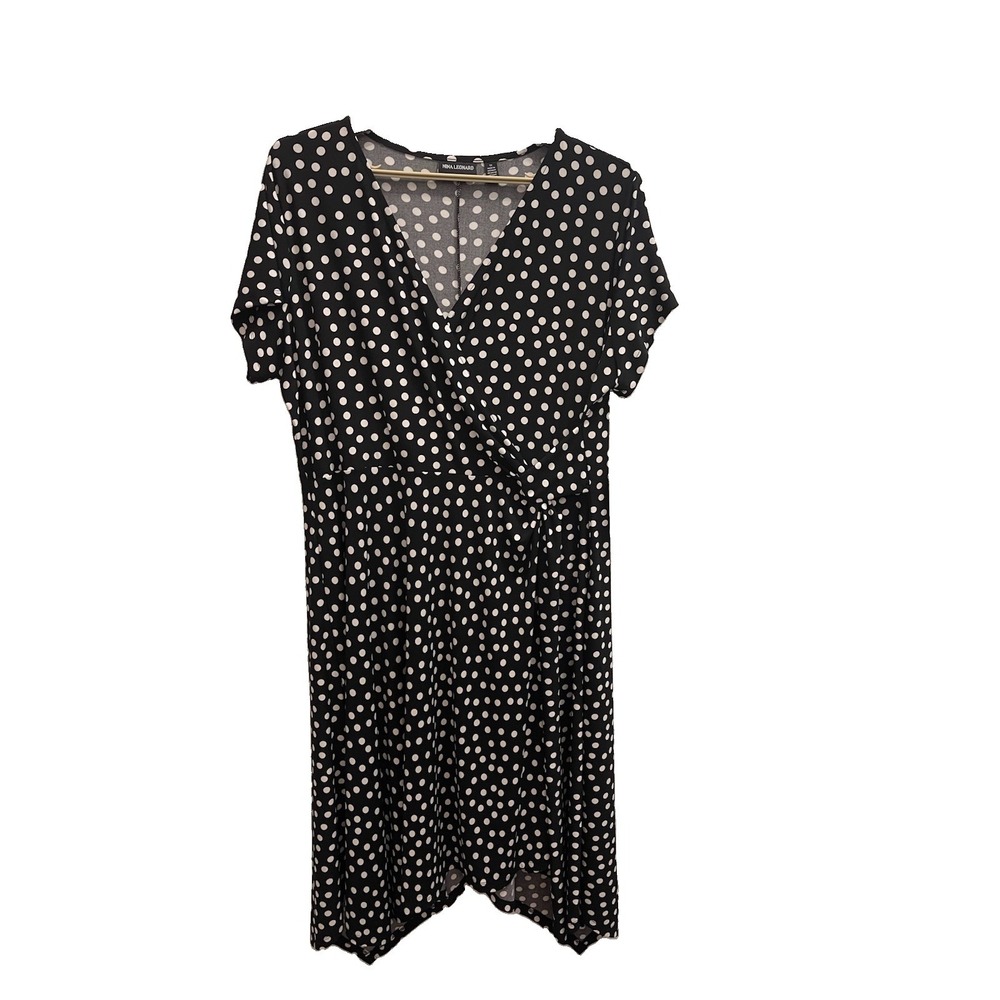 Nina Leonard NWT Plus Size 1x Black Faux Wrap White Polka Dots Easy Wear